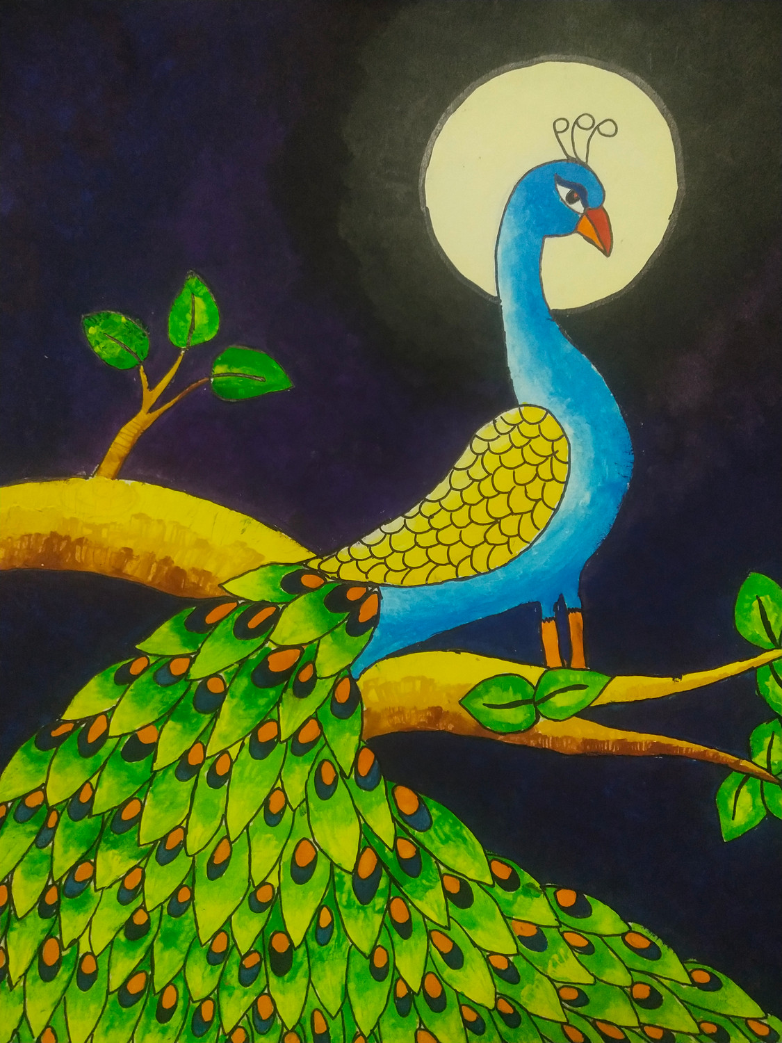 Tri colour Peacock Painting by Siva Kumar | Saatchi Art